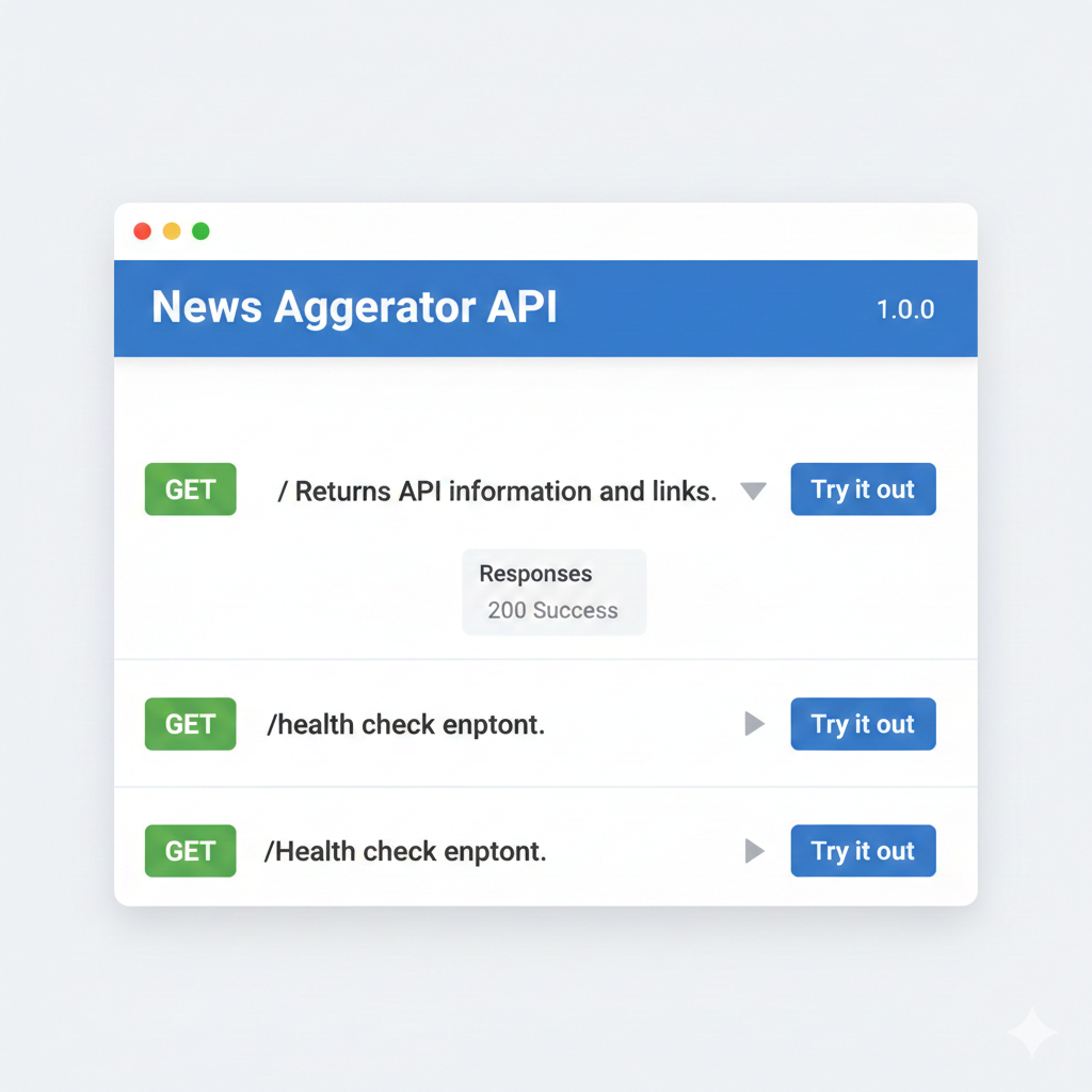 Screenshot of FastAPI automatic documentation showing interactive Swagger UI with GET / and GET /health endpoints listed with Try it out buttons