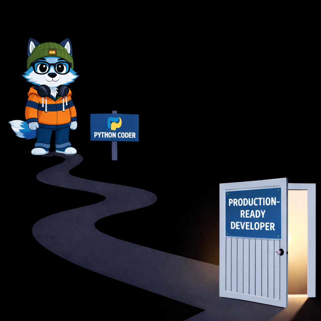 Tony the fox standing at a crossroads, choosing the path from scripts to production APIs